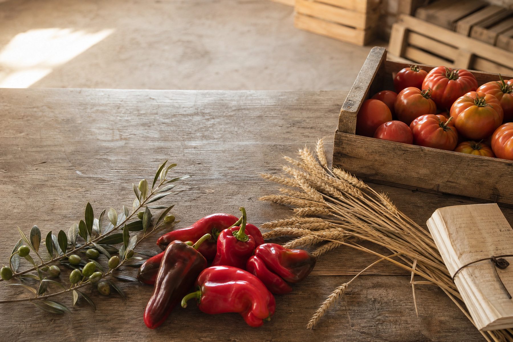 Productos agrícolas españoles sobre una mesa